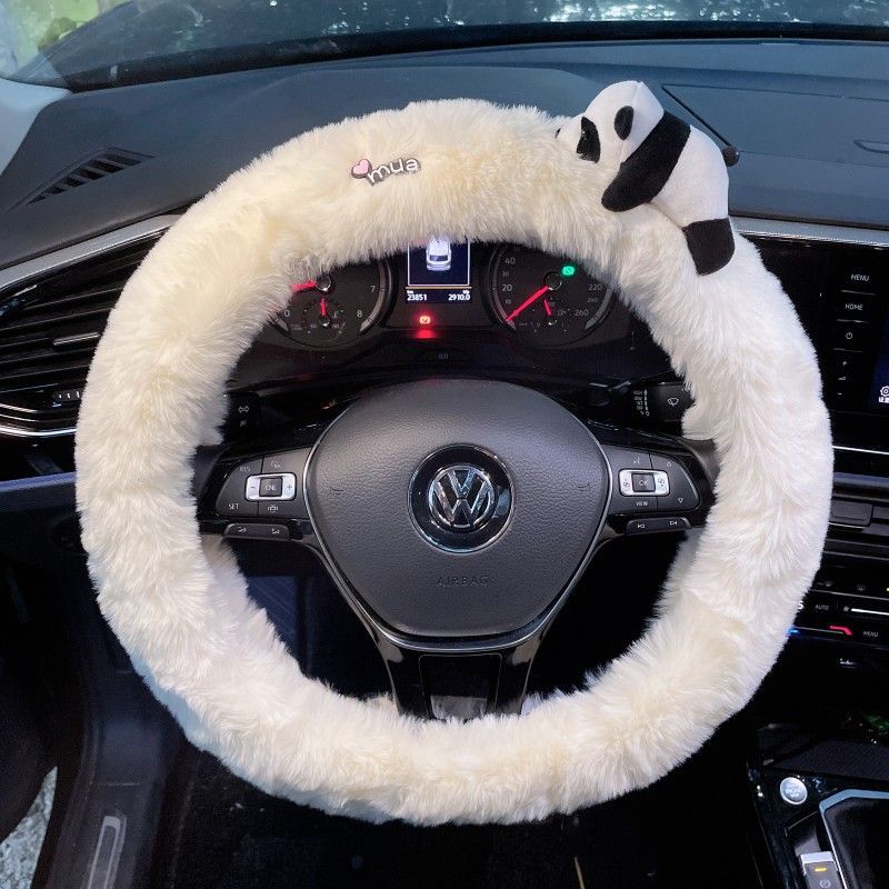 2023 new pink and white winter steering wheel cover cute cartoon Korean fashion warm fur car decoration handle cover
