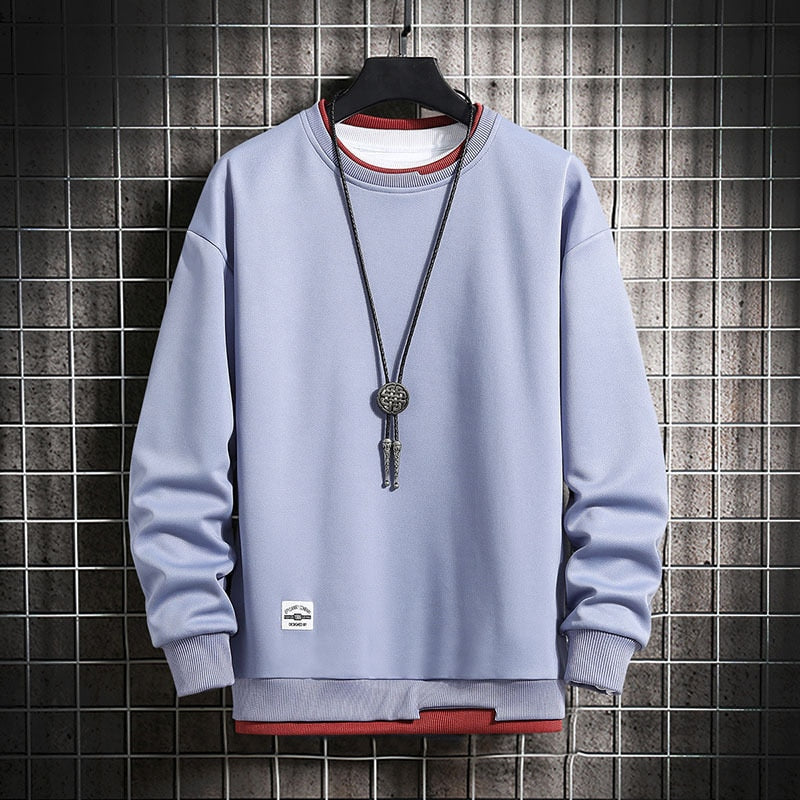 Mens Casual Sweatshirts Hoodie Men Two Pieces Multi Color O-Neck Fashion Harajuku Style Male Sweatshirt 2023 New