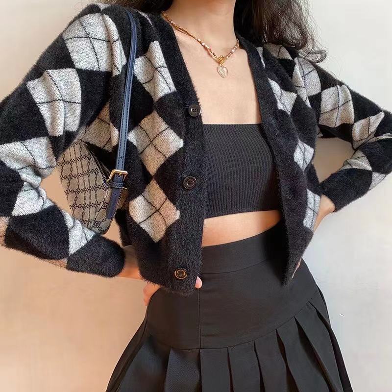 Autumn Black Argyle Cardigan