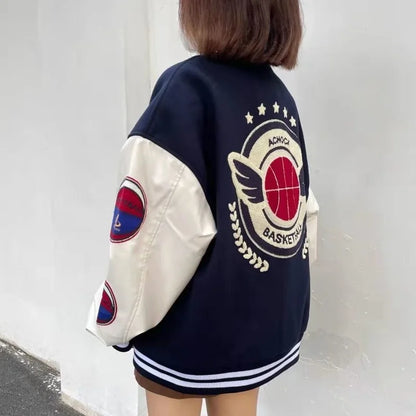 American retro letter embroidery flocking Y2K street hip-hop baseball uniform jacket female 2021 new college style couple outfit