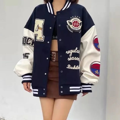 American retro letter embroidery flocking Y2K street hip-hop baseball uniform jacket female 2021 new college style couple outfit