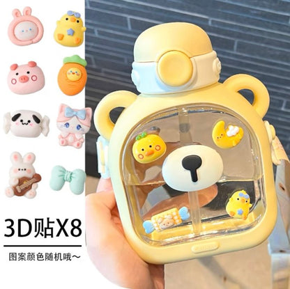 Cartoon Bear Children's Water Cup High-value Girls Straw Cup Outdoor Portable Large-capacity Messenger Plastic Water Bottle