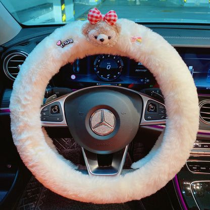 2022 new rabbit radish bear car steering wheel cover autumn and winter plush sweat-absorbing anti-skid handlebar cover goddess