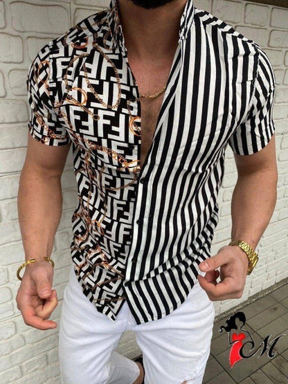 Hot Sale Men's Hawaii Shirt casual slim Turn-down Collar Short Sleeve Shirt Casual brand printed monogram shirt