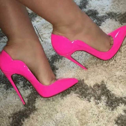 Yodwl Pink Curl Upper Women Patent Pointed Toe Stiletto High Heels Sexy Ladies Party Dress Shoes Club Dance Pumps Plus Size