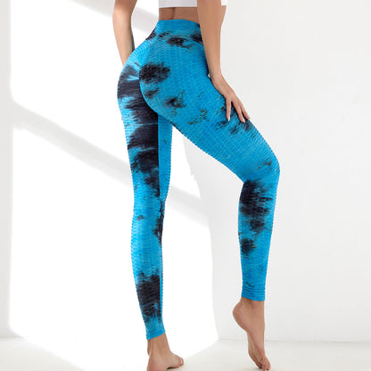 Amazon European and American hot style high waist hip-lifting tight-fitting sports fitness running tie-dye jacquard bottoming yoga pants women's