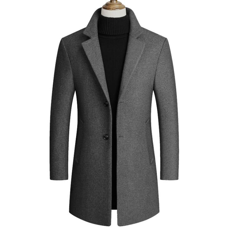 Winter Wolljacke Herren Hochwertiger Wollmantel lässig Slim Kragen Wollmantel Herren langer Baumwollkragen Trenchcoat