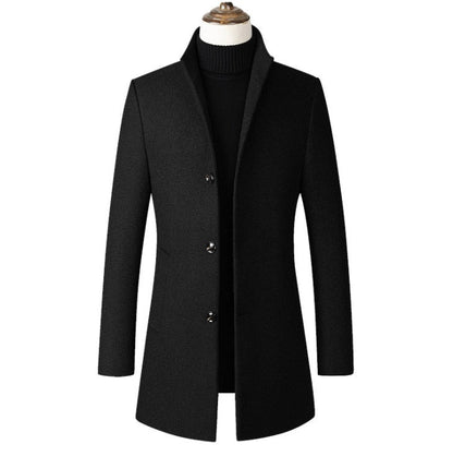 Winter Wolljacke Herren Hochwertiger Wollmantel lässig Slim Kragen Wollmantel Herren langer Baumwollkragen Trenchcoat