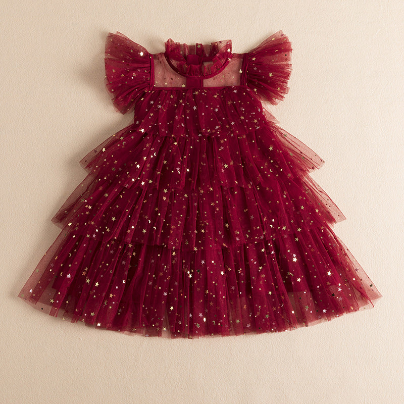Summer new Korean version of the princess dress girls star mesh gauze dress children's birthday performance dress dress