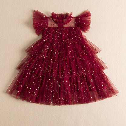 Summer new Korean version of the princess dress girls star mesh gauze dress children's birthday performance dress dress