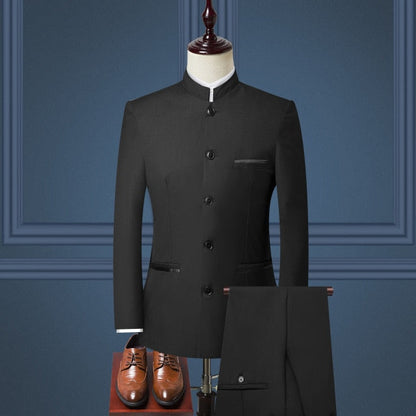 Stand Collar Men Blazer Pants Vest Business Men's Wedding Suit Jacket Coat Trousers Waistcoat High Quality Slim Vest Dress Set