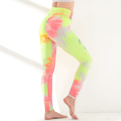 Amazon European and American hot style high waist hip-lifting tight-fitting sports fitness running tie-dye jacquard bottoming yoga pants women's