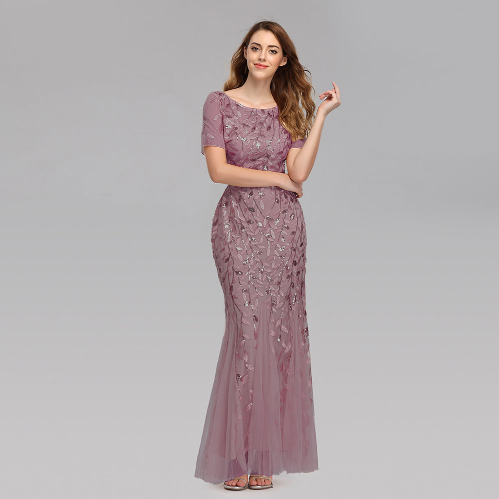 Large size evening dress foreign trade Amazon models European and American version of the sequin mesh fishtail slim sexy women's clothing spot