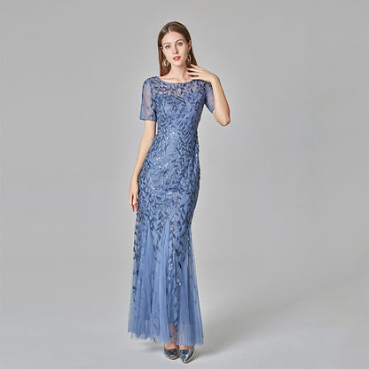 Large size evening dress foreign trade Amazon models European and American version of the sequin mesh fishtail slim sexy women's clothing spot