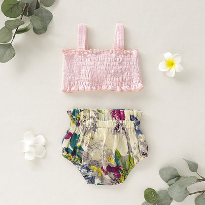 US Summer Newborn Baby Girl Clothes Bow Vest Tops+Floral Shorts Outfit Sunsuit