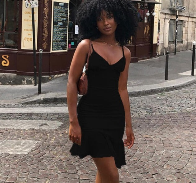 Purpdrank Elegant V Neck Ruffles Strap Sexy Bodycon Dress For Women 2023 Summer Sleeveless Office Lady Vintage Party White Dress