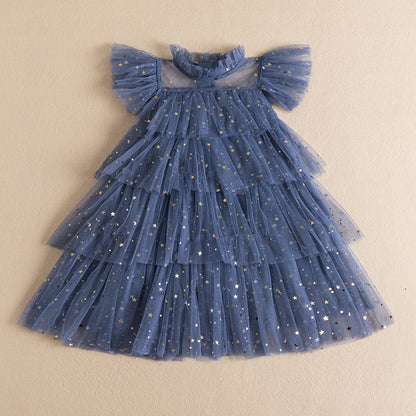 Summer new Korean version of the princess dress girls star mesh gauze dress children's birthday performance dress dress