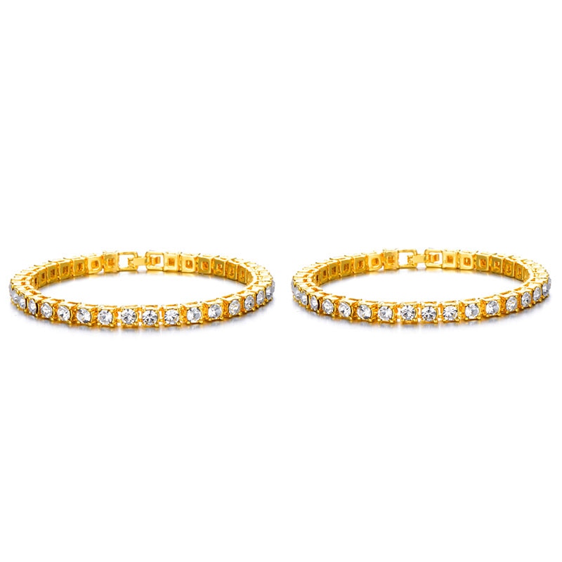 Hip hop 1row 2pcs vendendo bling cz iced out strass pulseira de zircônia cúbica pulseiras de cadeia de tênis para mulheres homens jóias