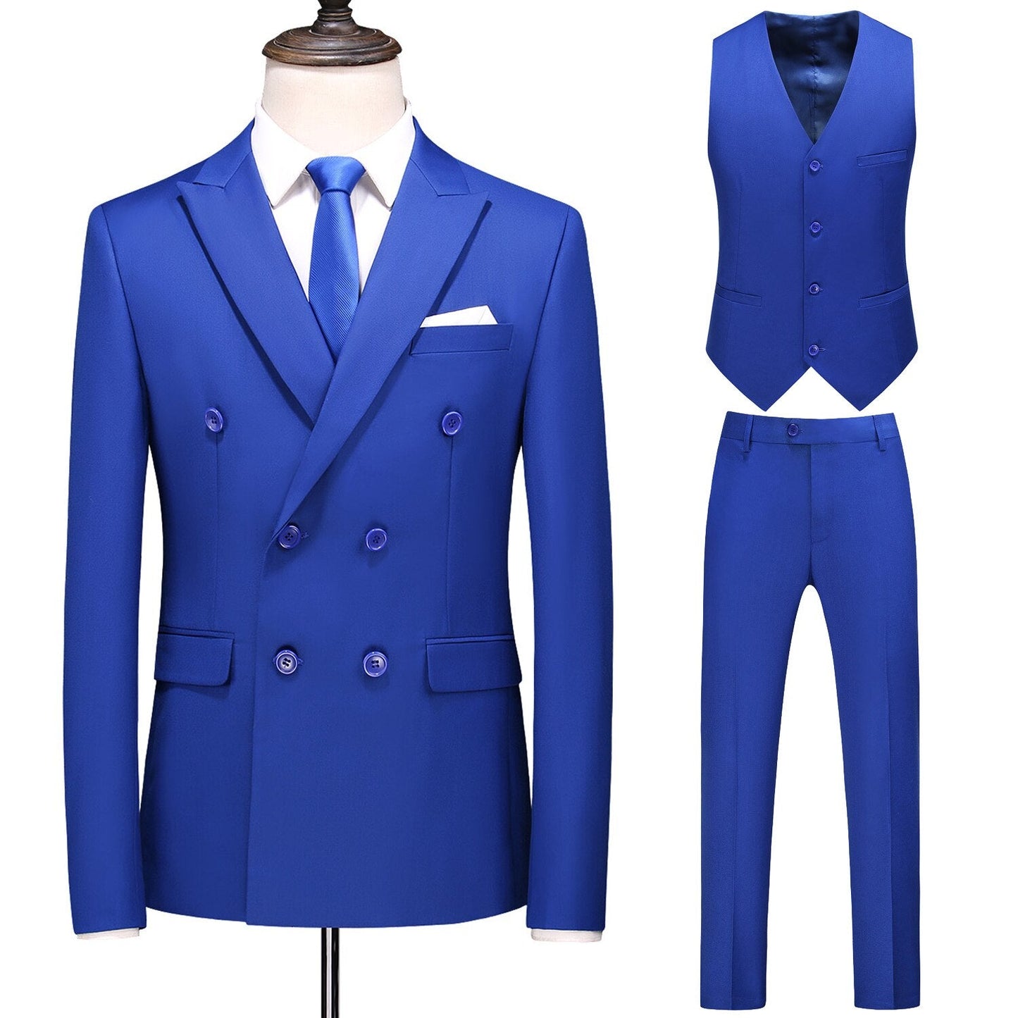Dreiteiliger Männer Anzug Zweireiher Solide Business Formale Hochzeit Klassische  Slim Fit Smoking Weste Jacke Hosen