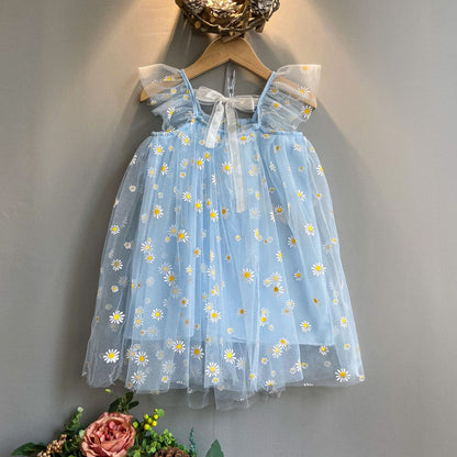 Girls little daisy dress summer dress new children's foreign style mesh skirt little girl super fairy princess dress