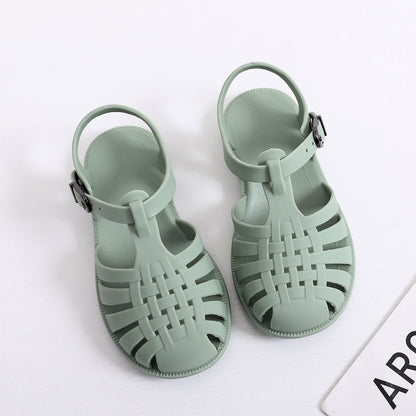Children's Baotou sandals spring and summer boys and girls soft bottom hollow hole shoes flat jelly shoes baby toddler shoes