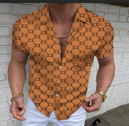 Hot Sale Men's Hawaii Shirt casual slim Turn-down Collar Short Sleeve Shirt Casual brand printed monogram shirt