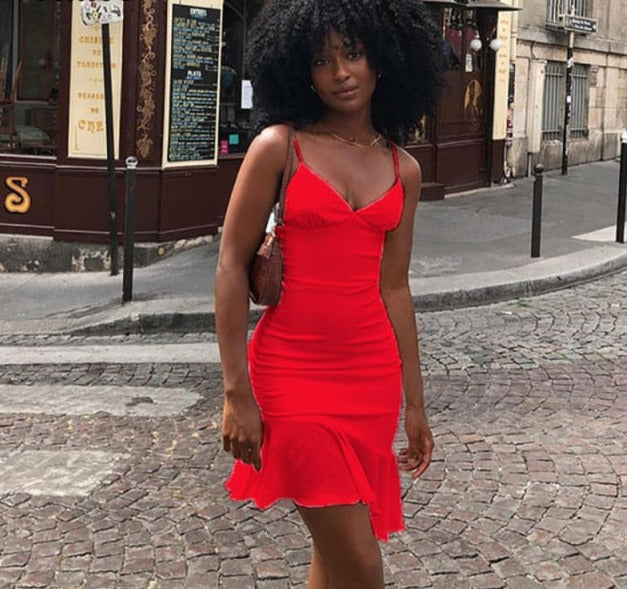 Purpdrank Elegant V Neck Ruffles Strap Sexy Bodycon Dress For Women 2023 Summer Sleeveless Office Lady Vintage Party White Dress