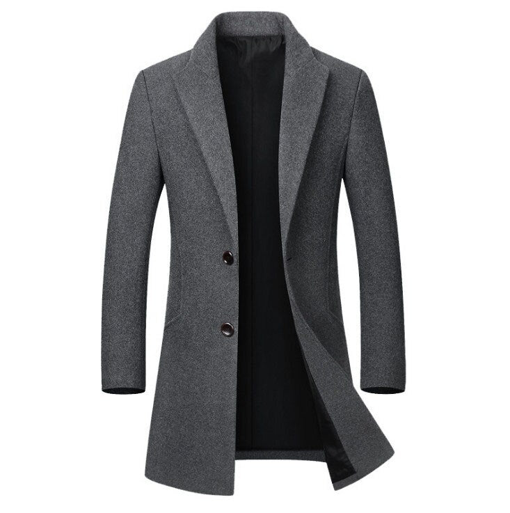 Winter Wolljacke Herren Hochwertiger Wollmantel lässig Slim Kragen Wollmantel Herren langer Baumwollkragen Trenchcoat
