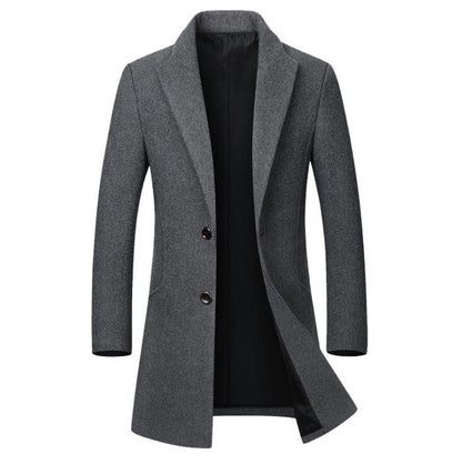 Winter Wolljacke Herren Hochwertiger Wollmantel lässig Slim Kragen Wollmantel Herren langer Baumwollkragen Trenchcoat