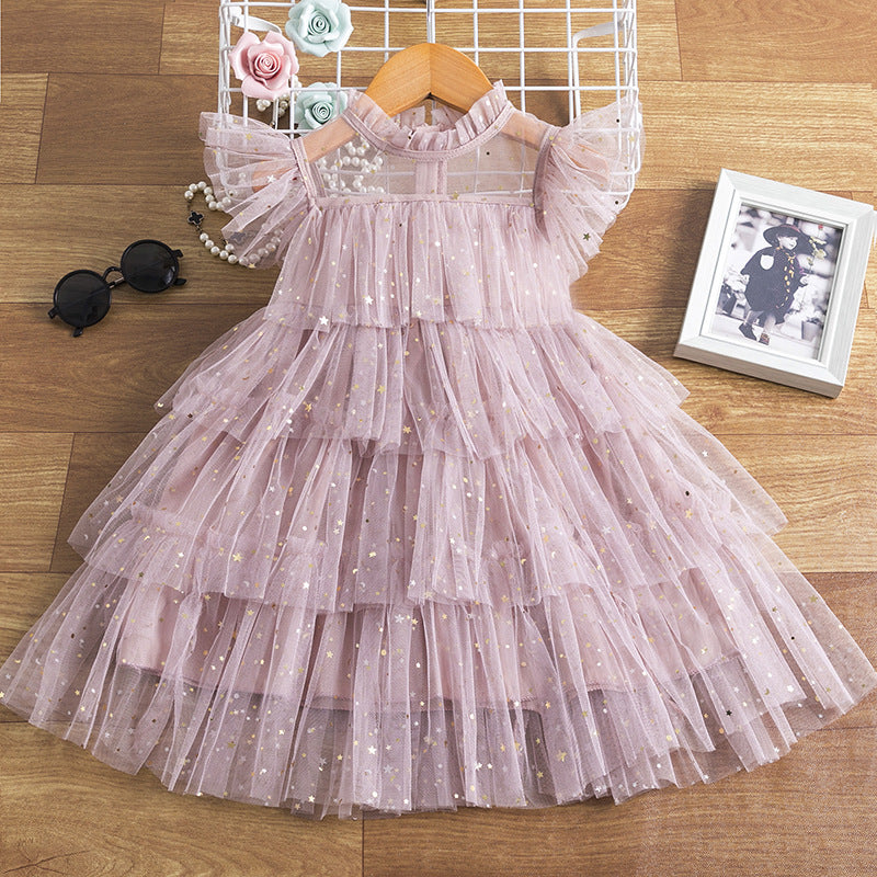 Summer new Korean version of the princess dress girls star mesh gauze dress children's birthday performance dress dress
