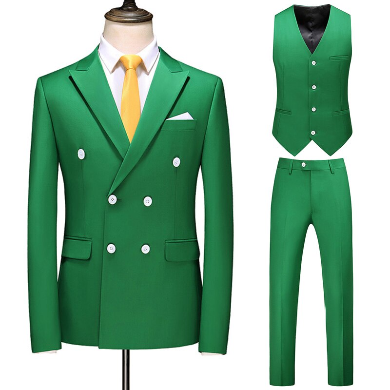 Dreiteiliger Männer Anzug Zweireiher Solide Business Formale Hochzeit Klassische  Slim Fit Smoking Weste Jacke Hosen