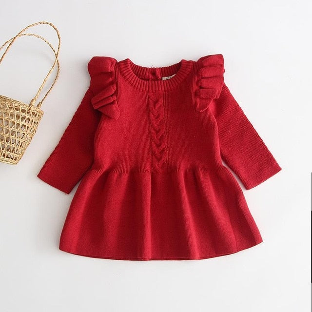 Cable Knit Frill Cap Long Sleeved Dress