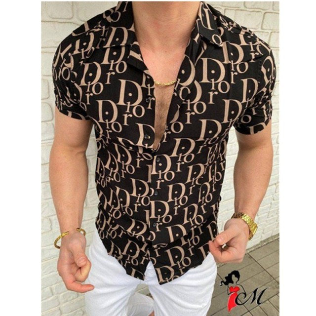 Hot Sale Men's Hawaii Shirt casual slim Turn-down Collar Short Sleeve Shirt Casual brand printed monogram shirt