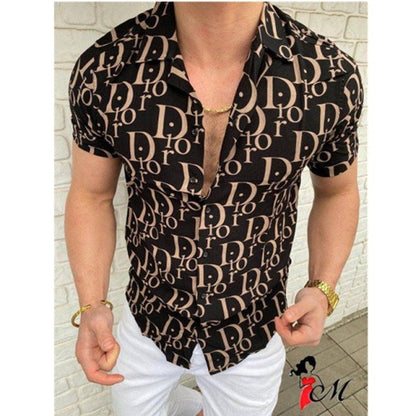 Hot Sale Men's Hawaii Shirt casual slim Turn-down Collar Short Sleeve Shirt Casual brand printed monogram shirt