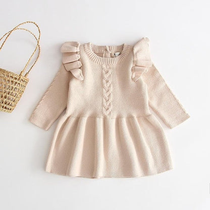 Cable Knit Frill Cap Long Sleeved Dress