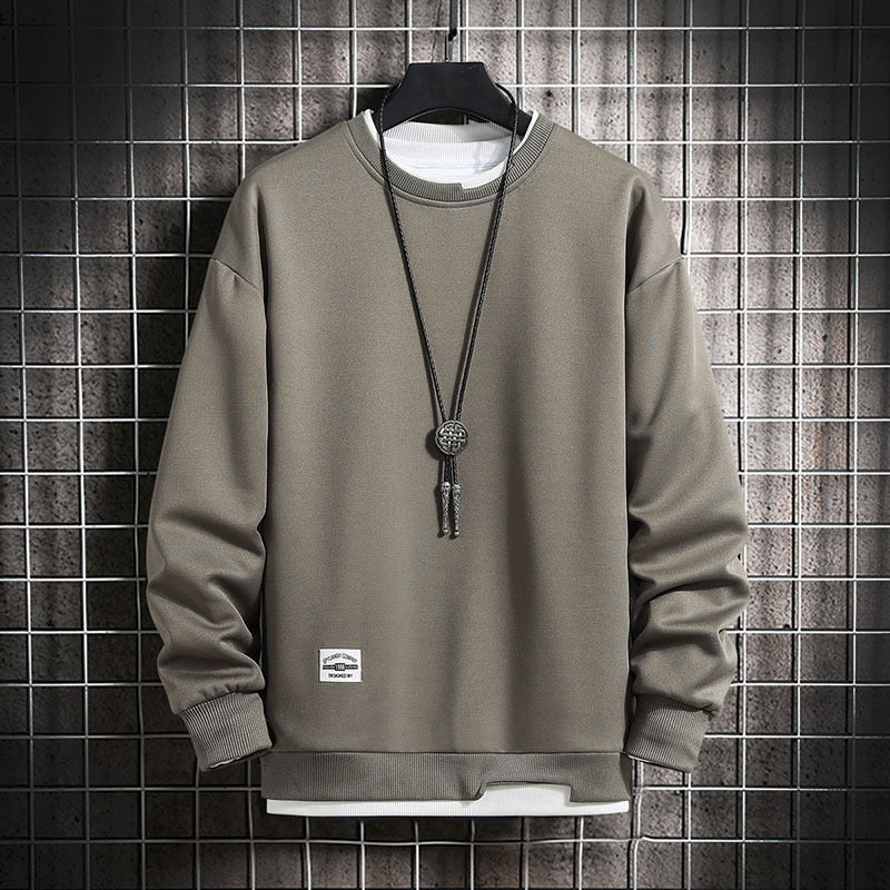 Mens Casual Sweatshirts Hoodie Men Two Pieces Multi Color O-Neck Fashion Harajuku Style Male Sweatshirt 2023 New