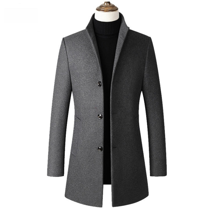 Winter Wolljacke Herren Hochwertiger Wollmantel lässig Slim Kragen Wollmantel Herren langer Baumwollkragen Trenchcoat