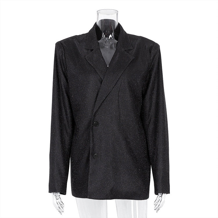 Silver Banquet Party Two Piece Pants Set Lapel Long Sleeve Blazer + High Waist Straight Pants 2022 Autumn Winter New