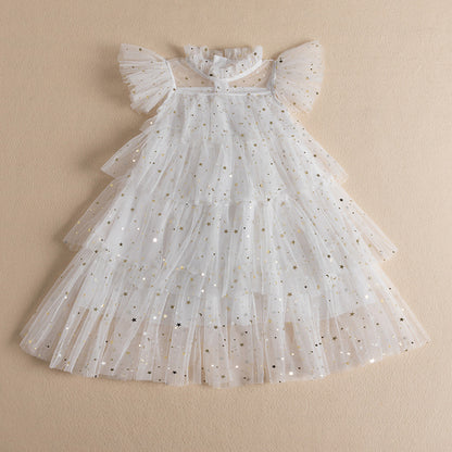 Summer new Korean version of the princess dress girls star mesh gauze dress children's birthday performance dress dress