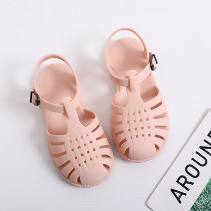 Children's Baotou sandals spring and summer boys and girls soft bottom hollow hole shoes flat jelly shoes baby toddler shoes