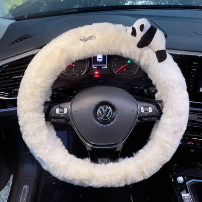 2023 new pink and white winter steering wheel cover cute cartoon Korean fashion warm fur car decoration handle cover