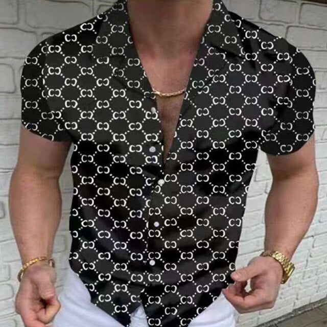 Hot Sale Men's Hawaii Shirt casual slim Turn-down Collar Short Sleeve Shirt Casual brand printed monogram shirt