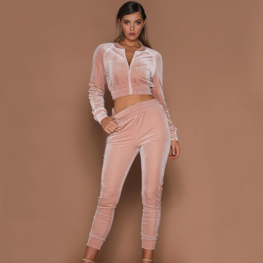 Velvet bubble gum track suit