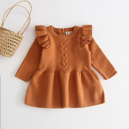 Cable Knit Frill Cap Long Sleeved Dress