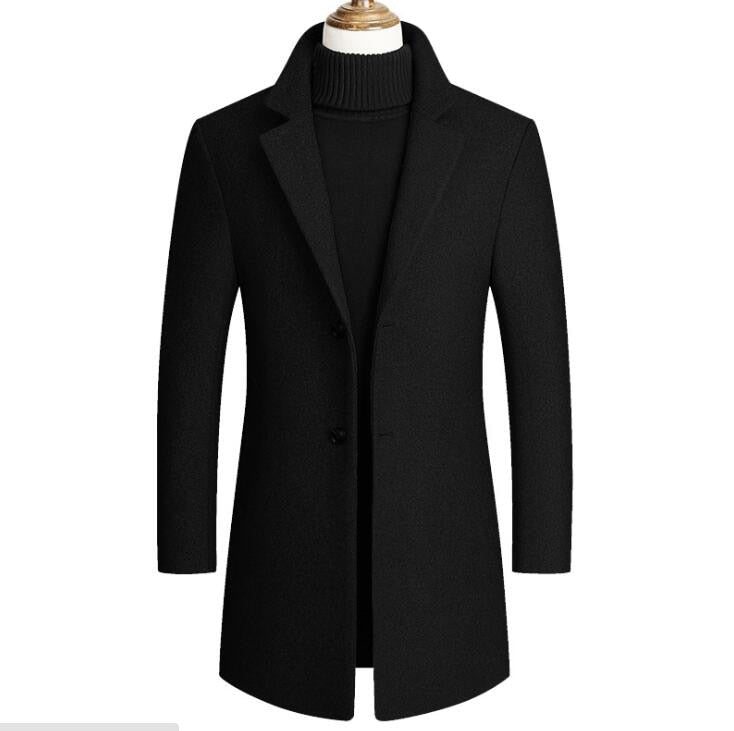 Winter Wolljacke Herren Hochwertiger Wollmantel lässig Slim Kragen Wollmantel Herren langer Baumwollkragen Trenchcoat