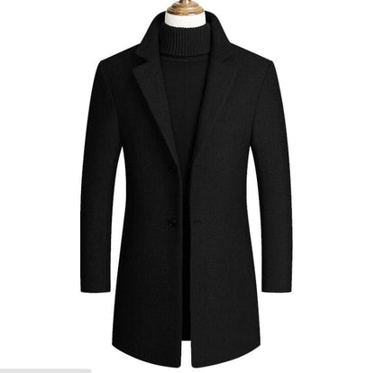 Winter Wolljacke Herren Hochwertiger Wollmantel lässig Slim Kragen Wollmantel Herren langer Baumwollkragen Trenchcoat