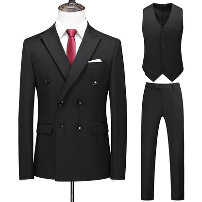Dreiteiliger Männer Anzug Zweireiher Solide Business Formale Hochzeit Klassische  Slim Fit Smoking Weste Jacke Hosen