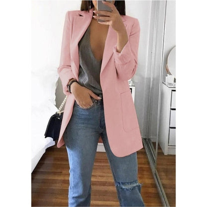 Anokhinaliza Women's Blazer jackets Spring Autumn Casual Plus Size Fashion Basic Notched Slim Solid Coats Office Ladies OutwearChic loosecoat