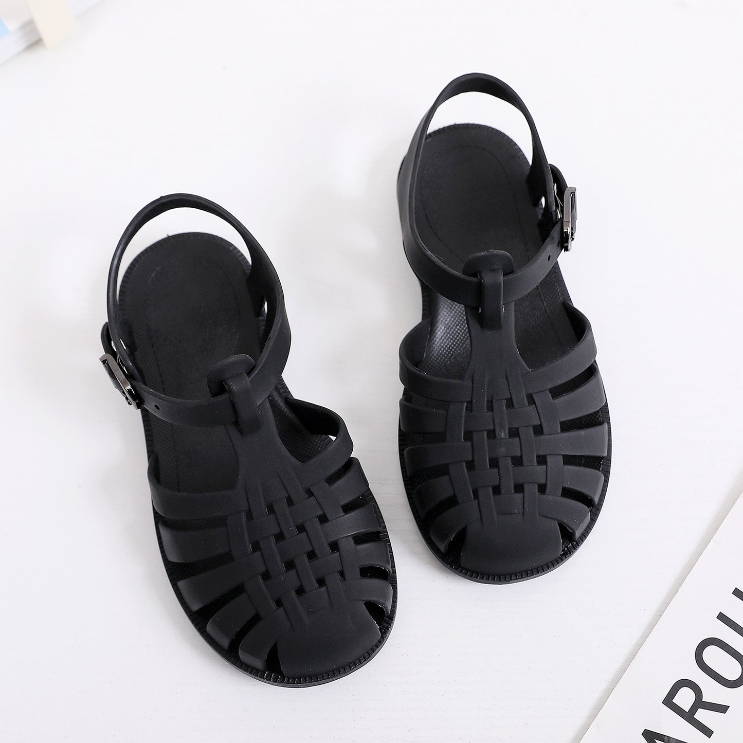 Children's Baotou sandals spring and summer boys and girls soft bottom hollow hole shoes flat jelly shoes baby toddler shoes