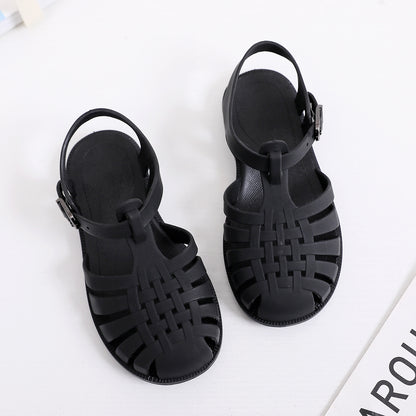Children's Baotou sandals spring and summer boys and girls soft bottom hollow hole shoes flat jelly shoes baby toddler shoes